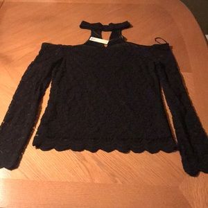 Black off the shoulder lace shirt with choker